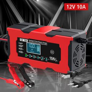 자동차 배터리 충전기 12V 10A 철 리튬 납산 배터리용 지능형 펄스 수리 도구 저장 셀 자동차 충전기