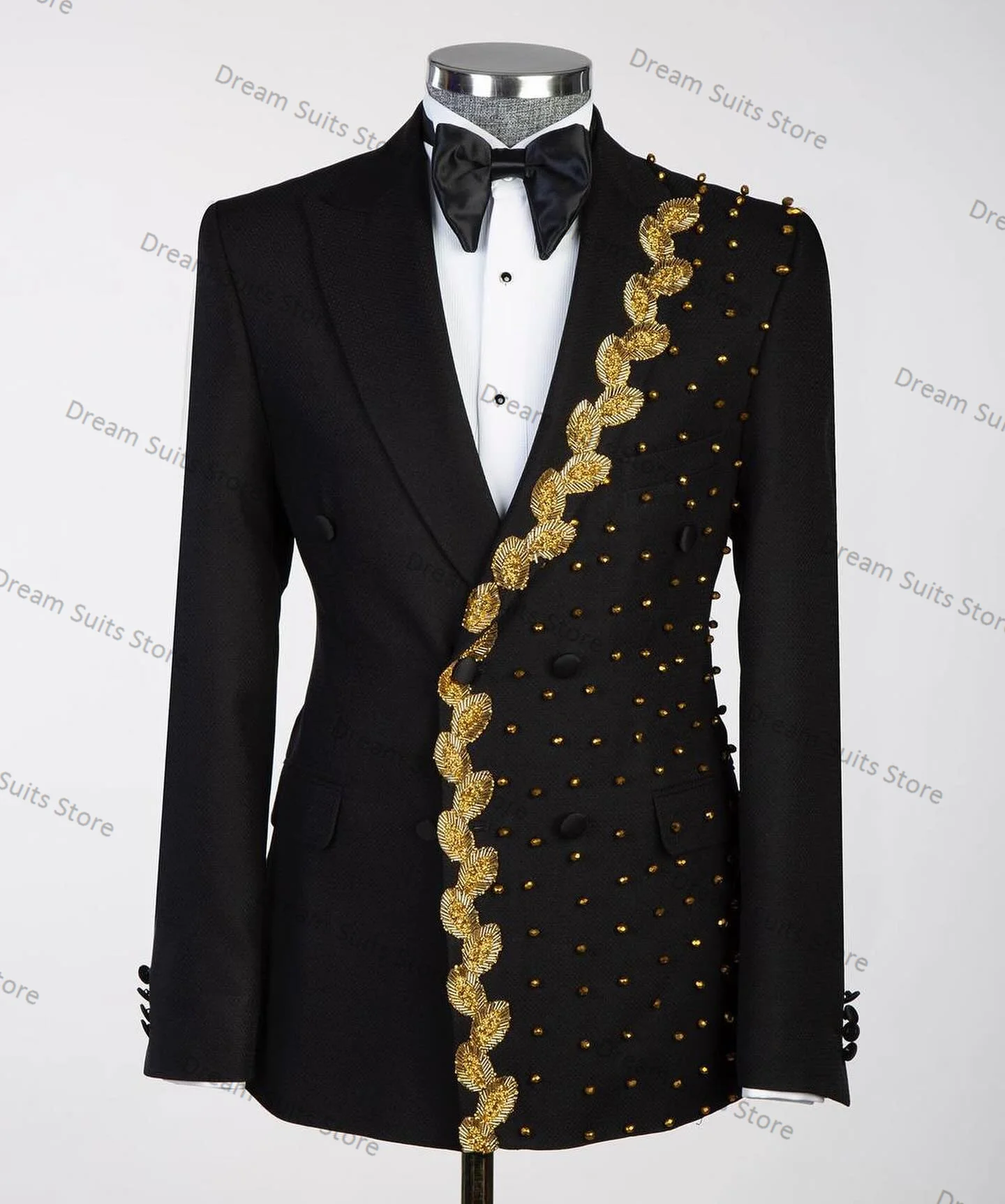 골든 크리스탈 블랙 남성 정장 세트, 블레이저 + 코튼 바지, 맞춤 제작 재킷, 웨딩 턱시도, 사무실 남성 맞춤 제작 코트, 2 피스
