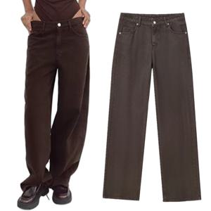 Maxdutti 여성용 통근 엄마 청바지, 미니멀리스트 레트로 다크 브라운 워싱 데님 바지, 미디엄 웨이스트 스트레이트 청바지