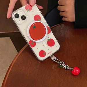 한국어 귀여운 만화 토마토 마그네틱 홀더 그립 Tok Griptok 전화 스탠드 홀더 패드 Magsafe Smart Tok 용 iPhone 15 지원