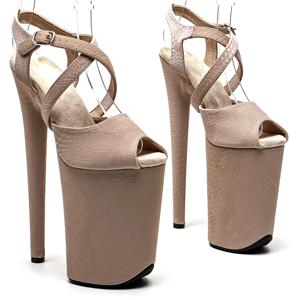 Leecabe 매트 뱀 PU 상단 오픈 토, 패션 트렌드 플랫폼, 하이힐 스트리퍼 힐, 폴 댄스 샌들 신발, 23cm, 9 인치