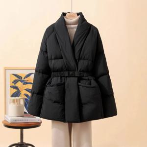 여성용 브이넥 모임 허리 재킷 코트, 벨트 파카, 따뜻한 단색 코트, 신상 패션, 겨울