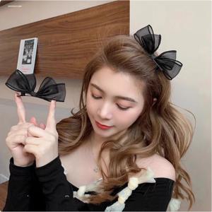 한국 스타일 리본 헤어 클립 맞춤형 블랙 메쉬 여성 사이드 뱅 클립 잔머리 클립 바비 핀 헤어핀 헤어 액세서리