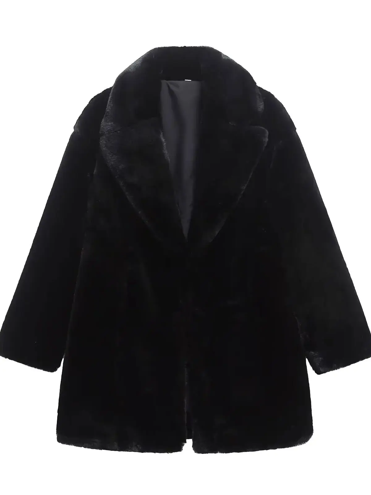 여성용 빈티지 겨울 럭셔리 두꺼운 따뜻한 블랙 인조 모피 재킷, 시크하고 우아한 루즈한 V넥, 푹신한 긴 얽힌 스트리트 코트