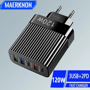 총 120W USB 충전기 빠른 충전 멀티 포트 iPhone 용 고속 충전 전화 충전기 Samsung Xiaomi Huawei Type C 벽 충전기
