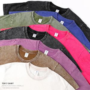 250gsm 남성용 워시 빈티지 티셔츠 스트리트 힙합 레트로 펑크 티셔츠 여성 하라주쿠 캐주얼 코튼 반소매 애시드 워시 탑