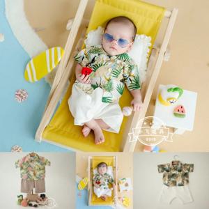 신생아 아기 소년 사진 소품 여름 하와이 비치 인쇄 셔츠 바지 2pcs 세트 사진 스튜디오 촬영 Photoshoot Propss