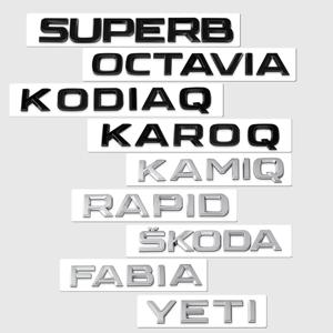 3D ABS 자동차 바디 테일 트렁크 장식 스티커 Skoda Rapid Fabia Karop Superb Yeti Kodiaq Octavia Kamiq 배지 용 자동 액세서리