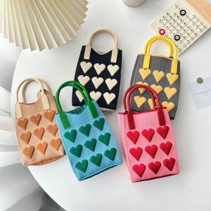 한국 패션 하트 니트 미니 스퀘어 핸드백 여성용 소형 휴대폰 숄더백 소녀 귀여운 야외 크로스백
