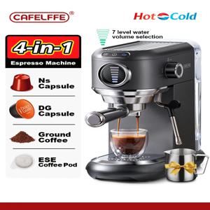 Cafelffe 4in 1 카페테라 카푸치노 커피 머신, 돌체 구스토 네스 캡슐 에스프레소 메이커 ESE 포드 지상 선물, 연인, 아빠, 엄마용 핫/콜드 추출 커피, 19바 고압 추출, 7단계 물량 선택.