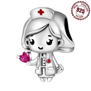 925 스털링 실버 만화 캐릭터 간호사 비즈 맞는 팔찌 장식 DIY 생일 파티 선물 쥬얼리 팔찌 액세서리