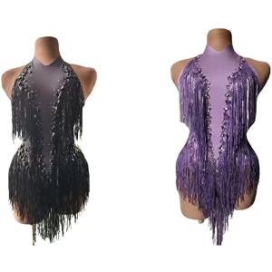 반짝 이는 다이아몬드 할로우 섹시한 Onesie - 패션 활주로 Catwalk & 나이트 클럽 무대 공연 의상 생일 파티 파티 드레스