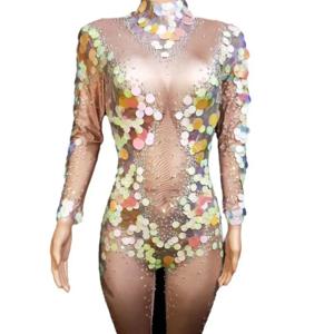 스파클링 머메이드 하이 슬릿 Onesie - 여성 가수 및 DJ 파티 손님을 위한 섹시한 다이빙 무대 공연 의상 칵테일 드레스