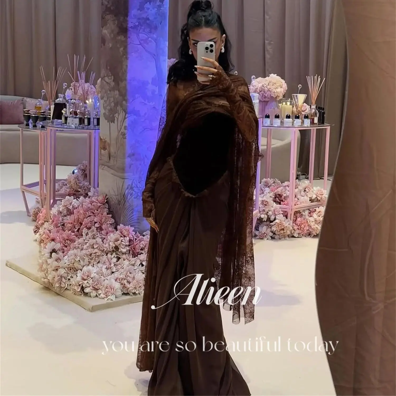 Aileen Vestidos De Noche 럭셔리 댄스 파티 드레스 2025 브라운 숄 여성 이브닝 파티 드레스 특별 행사 레이스 그레이스