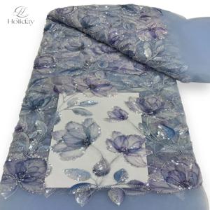 5Y/인기 프랑스 스팽글 원단 고품질 신상 디자인 2025 자수 메쉬 레이스 꽃 비즈 웨딩드레스