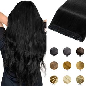 인모 스트레이트 클립형 붙임머리 5개 클립 포함 브라질리언 소프트 원피스 여성용 천연 인모 붙임머리