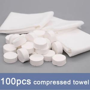 100pcs 휴대용 압축 수건 일회용 얼굴 청소 부드러운 압축 손 닦아 수건 부직포 메이크업 물티슈