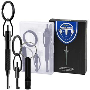 고탄소강 소재의 수갑 열쇠 세트, 긴 손잡이 열쇠 1개 + 짧은 손잡이 열쇠 1개, 신호용 생존 호루라기 포함