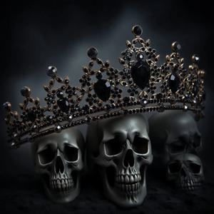 바로크 빈티지 블랙 크리스탈 라인 석 티아라와 여성을위한 크라운 할로윈 파티 헤어 액세서리 코스프레 뱀파이어 마녀