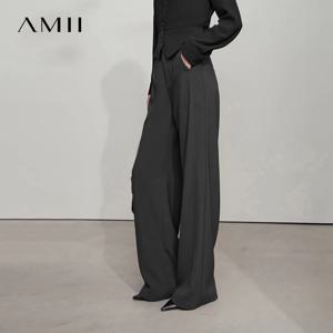 AMII 미니멀리스트 바지 2025 가을 새로운 우아한 럭셔리 오피스 레이디 캐주얼 루즈한 바지 탄성 스트레이트 와이드 레그 바지 12523044