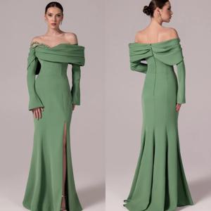 맞춤형 모던 스타일 패션 저지 라인스톤 플리츠 머메이드 오프숄더 롱 드레스 맞춤 제작 행사 드레스 우아한