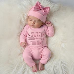 Ylsteed 신생아 사진 촬영용 롬퍼 점프수트 리본 모자 '헬로 월드' 자수 유아 소품 집에 오는 날 의상 아기 선물
