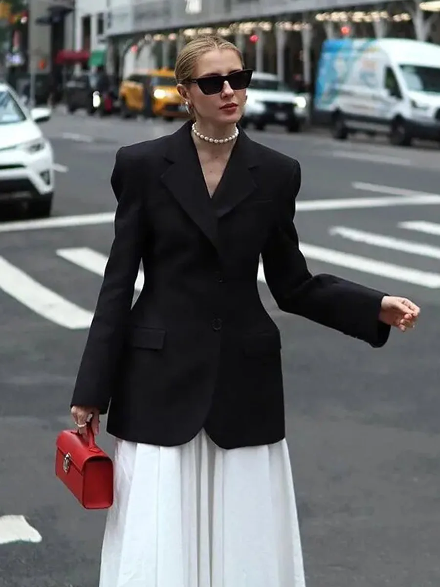 Blubelle 여성 가을 ​​겨울 슬림 허리 세련된 블레이저 코트 Office Ladies 더블 브레스트 패션 정장 재킷 여성 의류