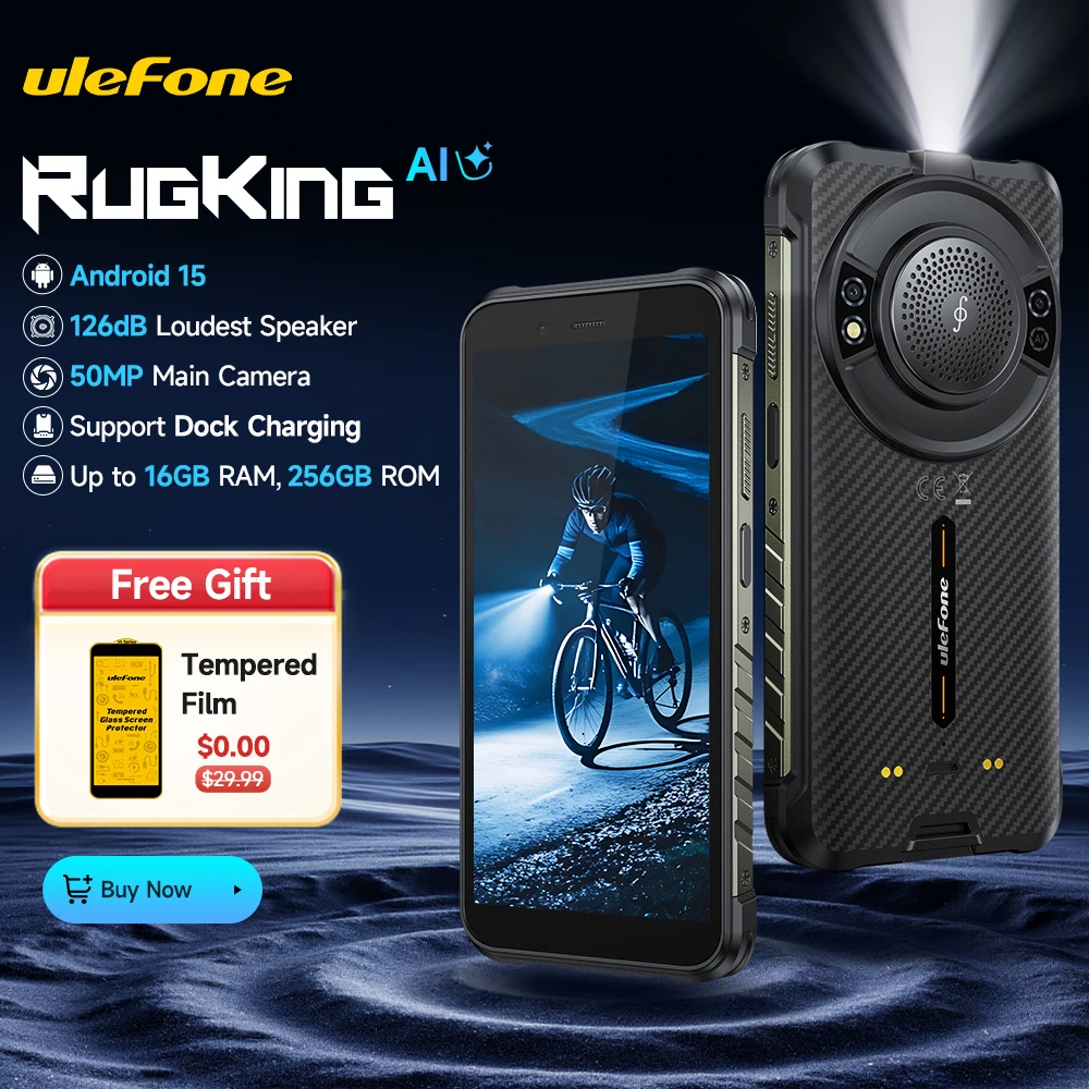 [월드 프리미어] Ulefone RugKing 4G 러기드폰 안드로이드 15 최대 16GB+256GB 방수 스마트폰 9600mAh NFC 글로벌 버전