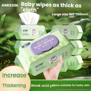 안케신 아기 손&입 닦는 물티슈, 특대형 및 두꺼운, 80매, 삼키는 것에 안전, 피부에 부드럽고 순함, 내구성