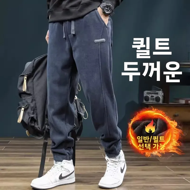 두꺼운 내마모성 남성용 코듀로이 캐주얼 바지 가을과 겨울을 위한 양털 안감 작업 바지 편안한 루즈핏