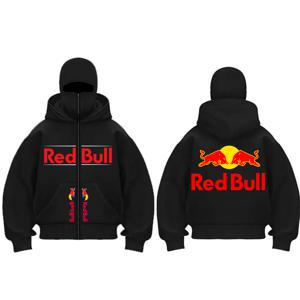 신상 남성 가을 겨울 레드불 스포츠 패션 지퍼 후드 스웨트셔츠 후드 마스크 지퍼 디자인 아웃도어 스포츠 재킷