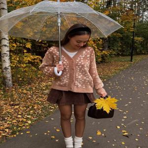 패션 모헤어 스팟 카디건 여성 캐주얼 브이넥 싱글 브레스티드 루즈 숏 스웨터 여성 가을 출퇴근 오피스 카디건