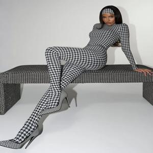 이상한 디자인의 섹시한 발가락 노출 점프수트 여성용 뱀피 무늬 가을 트렌드 오넥 긴팔 스트레치 스키니 스트리트 클럽웨어 지퍼 슬림 오버올