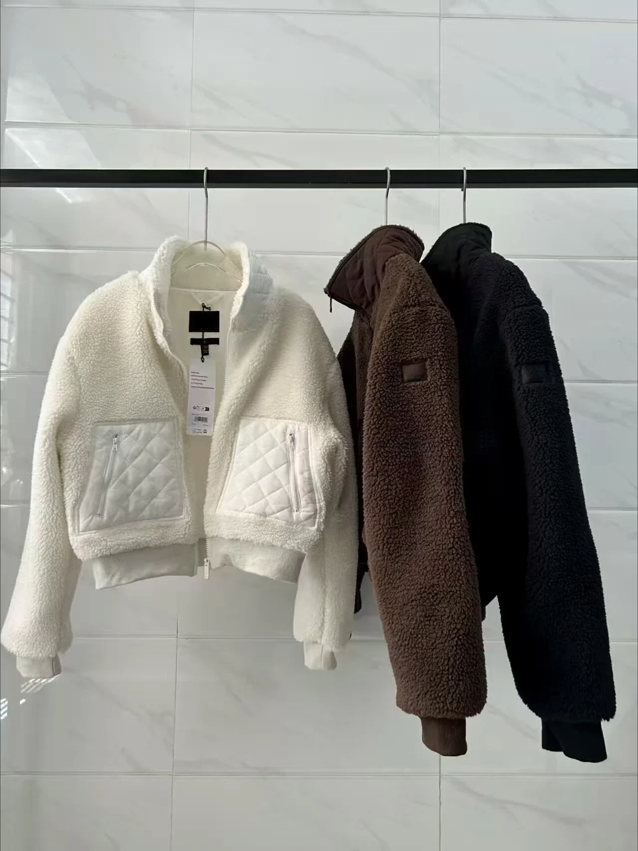 겨울 신상 여성용 따뜻한 코트 디자인 패치워크 다이아몬드 포켓 두꺼운 재킷 단색 캐주얼 칼라 지퍼 재킷