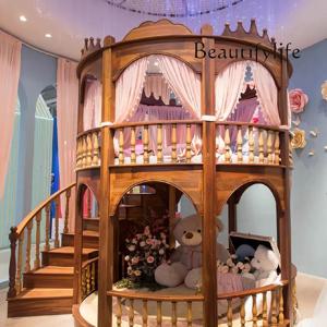 일반 이층 침대 어린이용 장식 안전 모던 슬라이드 성 모양 어린이 침대 공주 놀이방 침대 유아용 가구