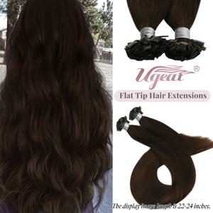 Ugeat 플랫 팁 헤어 익스텐션 인간 헤어 퓨전 레미 헤어 14-24