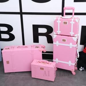 스피너 바퀴가 달린 여행 가방 트롤리 수하물 세트, 20 인치 캐빈 수하물 가방 케이스, PU 가죽 레트로 빈티지 소녀 가방