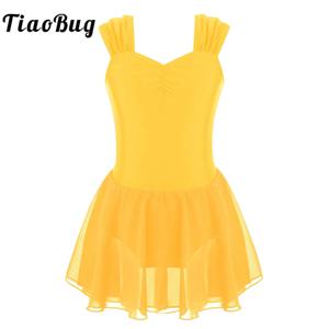 노란색 발레 댄스 복장 키즈 여자 민소매 메쉬 Tulle 발레 체조 레오타드 무대 공연 서정적 댄스 의상