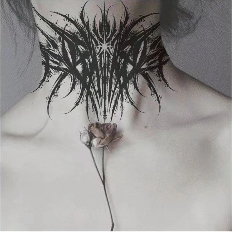 2022 어두운 고딕 가시 목 임시 문신 스티커 방수 블랙 멋진 남성과 여성 팔 바디 아트 가짜 문신 송아지 문신
