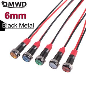 1pc 6mm LED 금속 표시 등 파일럿 산화 검정색 경고 신호 램프 6V 12V 24V 220V 와이어 빨간색 노란색 파란색 녹색 흰색