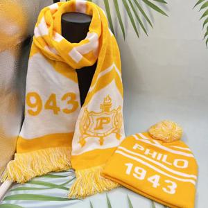 그리스 아카데미 클럽 파티 선물 PHILO 1943 노란색 흰색 스카프 모자 세트