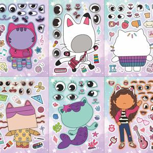 6 시트 개비의 인형 집 얼굴 만들기 퍼즐 스티커 만화 부모-자식 대화 형 퍼즐 원장 DIY 얼굴 스티커