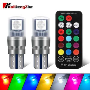 2pcs RGB T10 W5W LED 194 168 5050 12v 자동차 돔 독서 등 자동차 코너 램프 RGB LED 전구와 원격 제어