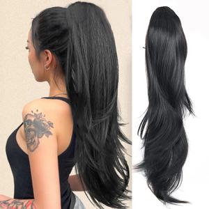 테일 컬 마이크로 컬리 드로스트링 가발 포니테일 긴 곱슬 합성 가발 헤어 익스텐션 포니테일 여성용 자연 포니테일 블랙