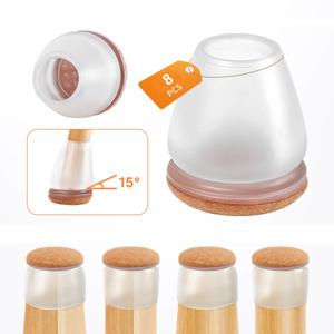 두꺼운 랩 펠트 패드가있는 8PCS 의자 다리 바닥 보호대 실리콘 가구 발 커버 테이블 피트 바닥 보호