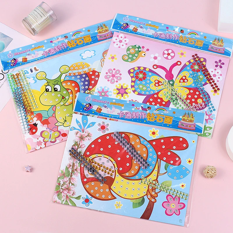 어린이 만화 다이아몬드 그림 수제 DIY 컬러 낙서 수공예 스티커 유치원 소년 소녀 선물