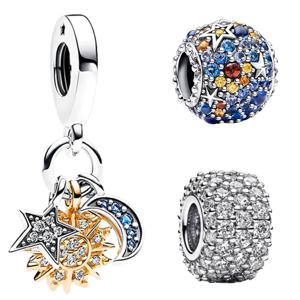 925 스털링 실버 매력 다채로운 썬 문 별 매달려 매력에 맞게 원래 펜던트 팔찌 목걸이 여성 DIY 파인 쥬얼리