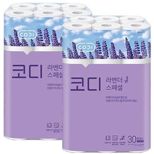 코디 라벤더 스페셜 30m 3겹 30롤 x 2개, 두루마리 화장지 휴지