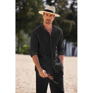 남성 캐주얼 코튼 린넨 투피스 세트 비치 빈티지 기본 셔츠와 바지 솔리드 컬러 캐주얼 정장 남성 Hawai Tracksuits 세트