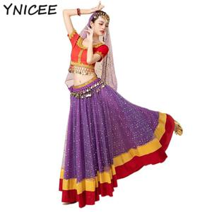 성인 인도 사리 밸리 댄스 상의 스커트 코스튬 유니폼, 여성 아랍어 할로윈 볼리우드 밸리댄스 레이브 파티 원피스 복장